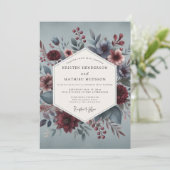 Burgundy Slate Moody Bloom Wedding 招待状 (スタンド正面)