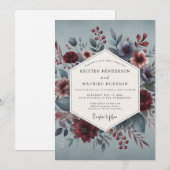 Burgundy Slate Moody Bloom Wedding 招待状 (正面/裏面)