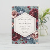 Burgundy Slate Moody Flora Wedding 招待状 (スタンド正面)