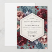 Burgundy Slate Moody Flora Wedding 招待状 (正面/裏面)