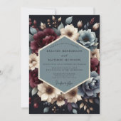 Burgundy Slate Nocturnal Bloom Wedding 招待状 (正面)