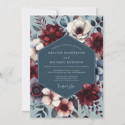 Burgundy Slate Nocturne Wedding 招待状 (正面)