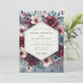 Burgundy & Slate Poetic Bloom Wedding 招待状 (スタンド正面)
