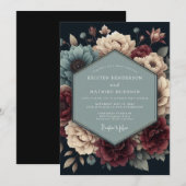 Burgundy Slate Somber Bloom Wedding 招待状 (正面/裏面)