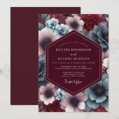 Burgundy Slate Twilight Bloom Wedding 招待状 (正面/裏面)