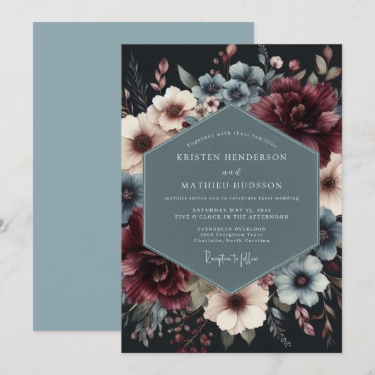 Burgundy Slate Vesperal Wedding 招待状 (正面/裏面)
