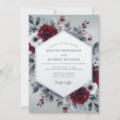 Burgundy Slate Wintry Bloom Wedding 招待状 (正面)