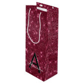 Burgundy Sparkle Monogram – 名前を追加 ワインギフトバッグ (正面アングル)