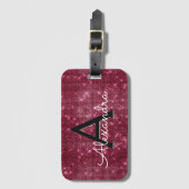 Burgundy Sparkle Twinkle Sparkleモノグラム名 ラゲッジタグ (正面縦)