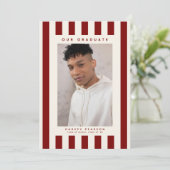 Burgundy Sporty Stripes 2 Photo Graduation 案内状 (スタンド正面)