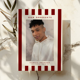 Burgundy Sporty Stripes 2 Photo Graduation 案内状