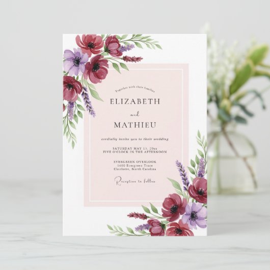 Burgundy Striking Spring Wedding 招待状 (スタンド正面)