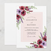 Burgundy Striking Spring Wedding 招待状 (正面/裏面)