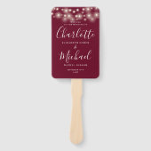 Burgundy String Lightsスクリプト結婚式 プログラム ハンドファン (正面)