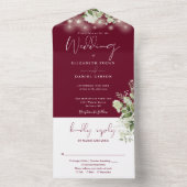 Burgundy String Lights Greenery Monogram 結婚's オールインワン招待状 (内側)