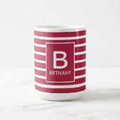 Burgundy Striped Monogram Personalised コーヒーマグカップ (中央)