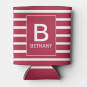Burgundy Striped Personalised Monogram 缶クーラー (正面)