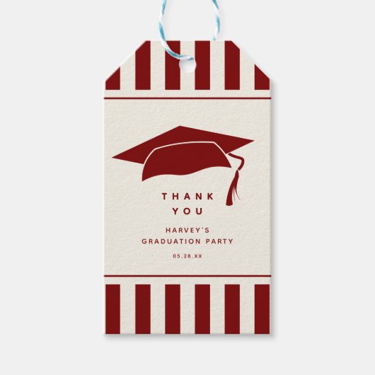 Burgundy Stripes Custom Graduation Party Favor ギフトタグ (正面)