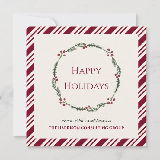 Burgundy Stripes Wreath Corporate Logo QR Code  シーズンカード (正面)