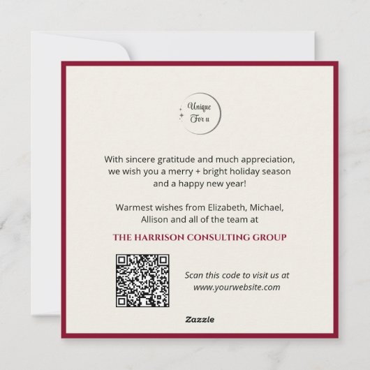 Burgundy Stripes Wreath Corporate Logo QR Code  シーズンカード (裏面)