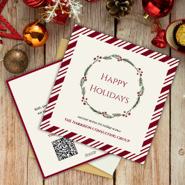 Burgundy Stripes Wreath Corporate Logo QR Code  シーズンカード