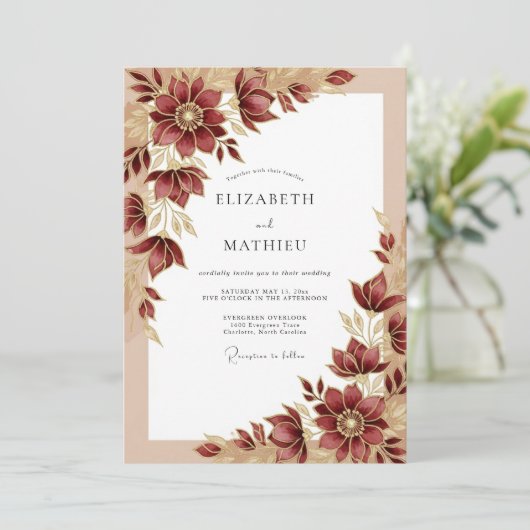 Burgundy Sumptuous Fall Wedding 招待状 (スタンド正面)