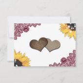 Burgundy Sunflower Lace Burlap Hearts Wedding 出欠カード (裏面)