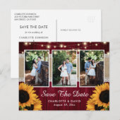 Burgundy Sunflower Save The Date Photo Postcard 案内ポストカード (正面/裏面)