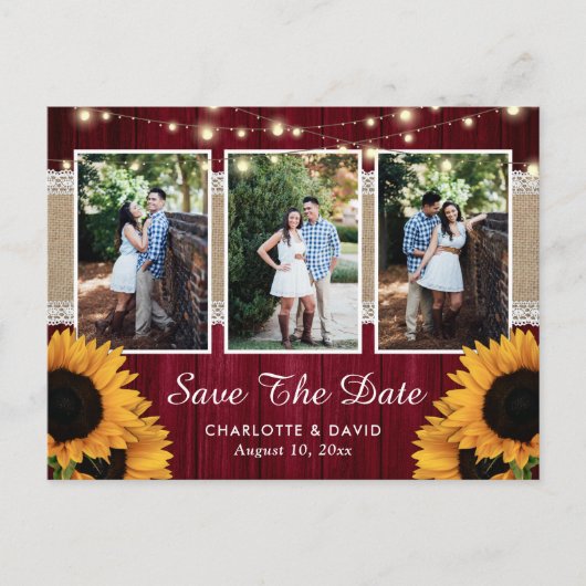 Burgundy Sunflower Save The Date Photo Postcard 案内ポストカード (正面)