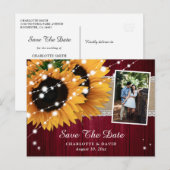 Burgundy Sunflower Save The Date Photo Postcard 案内ポストカード (正面/裏面)