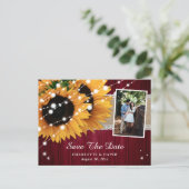 Burgundy Sunflower Save The Date Photo Postcard 案内ポストカード (スタンド正面)