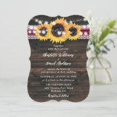 Burgundy Sunflower String Lights Lace Wood Wedding 招待状 (スタンド正面)