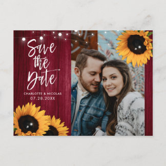 Burgundy Sunflower Wedding Save The Date Photo ポストカード