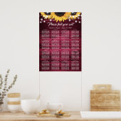 Burgundy Sunflower Wedding Table Plan 16 Poster ポスター (キッチン)