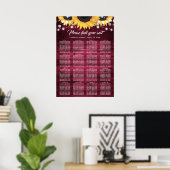 Burgundy Sunflower Wedding Table Plan 16 Poster ポスター (ホームオフィス)