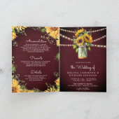 Burgundy Sunflowers Mason Jar QR Code Wedding 招待状 (内部)