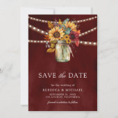 Burgundy Sunflowers QR Code Wedding Photo セーブザデート (正面)