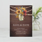 Burgundy Sunflowers Wood QR Code Wedding Photo セーブザデート (スタンド正面)