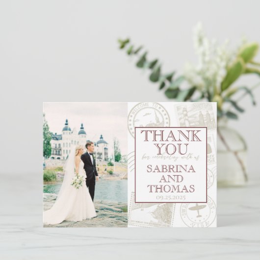 Burgundy Swedenの結婚写真ありがとう サンキューカード (スタンド正面)