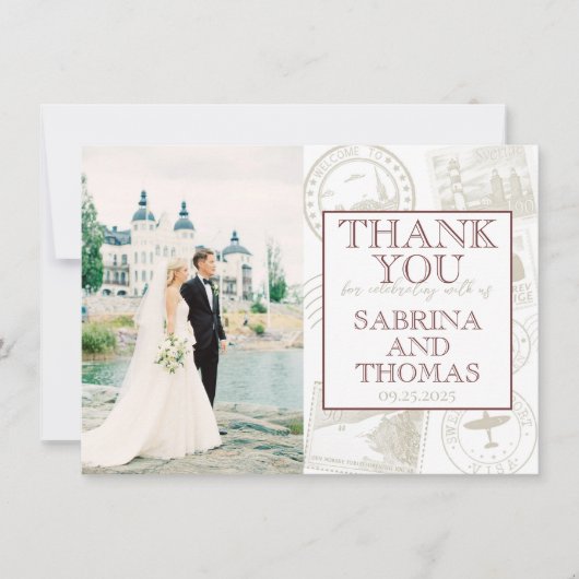 Burgundy Swedenの結婚写真ありがとう サンキューカード (正面)