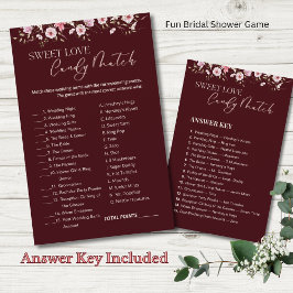 Burgundy Sweet Love Candy Match Bridal Shower Game