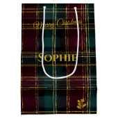 Burgundy, Teal, and Gold Plaid Christmas Custom ミディアムペーパーバッグ (裏面)