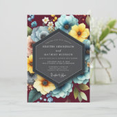 Burgundy & Teal Vibrant Bloom Wedding 招待状 (スタンド正面)