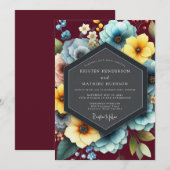Burgundy & Teal Vibrant Bloom Wedding 招待状 (正面/裏面)
