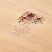 Burgundy Terracotta Florals Pampas Grass Wedding アクリル招待状 (レイダウン)