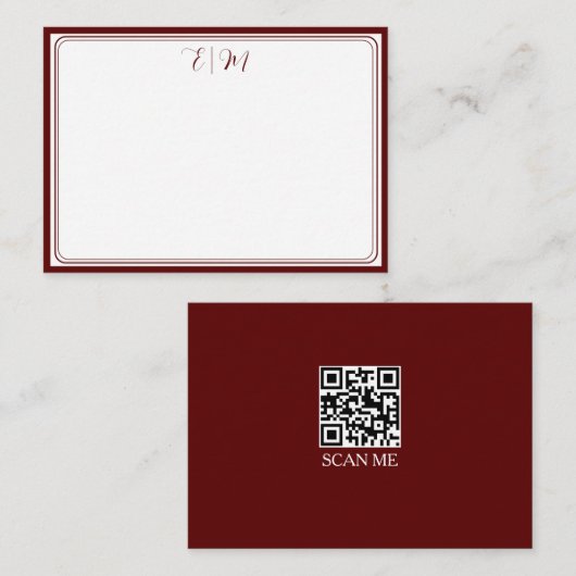 Burgundy three Border Monogram Note Card ノートカード (正面/裏面)