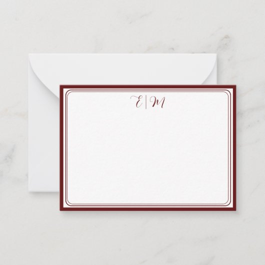 Burgundy three Border Monogram Note Card ノートカード (正面)
