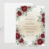 Burgundy Timeless Botanical Wedding 招待状 (正面/裏面)