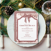Burgundy Toile Gingham Christmas Brunch Invitation 招待状