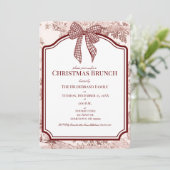 Burgundy Toile Gingham Christmas Brunch Invitation 招待状 (スタンド正面)